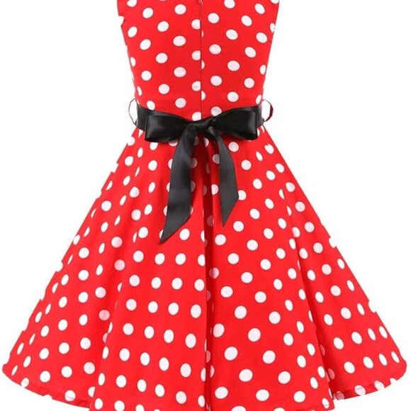 Polka Dots Dress Girl Vintage 1950s Rockabilly Sleeveles Swing A-line - Picture 3 of 7